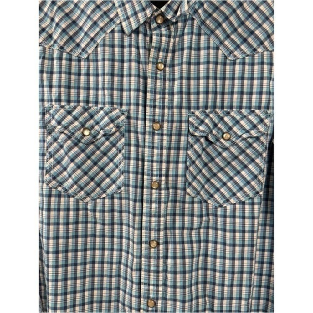 Aeropostale Western Shirt Mens M Blue Plaid Pearl Snap Cowboy Button Down Cotton - Picture 7 of 10